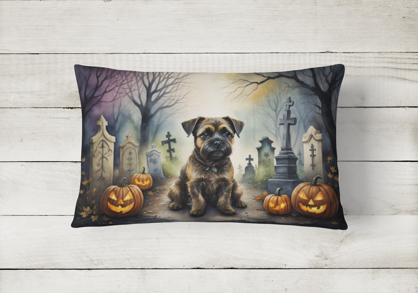Border Terrier Spooky Halloween Throw Pillow