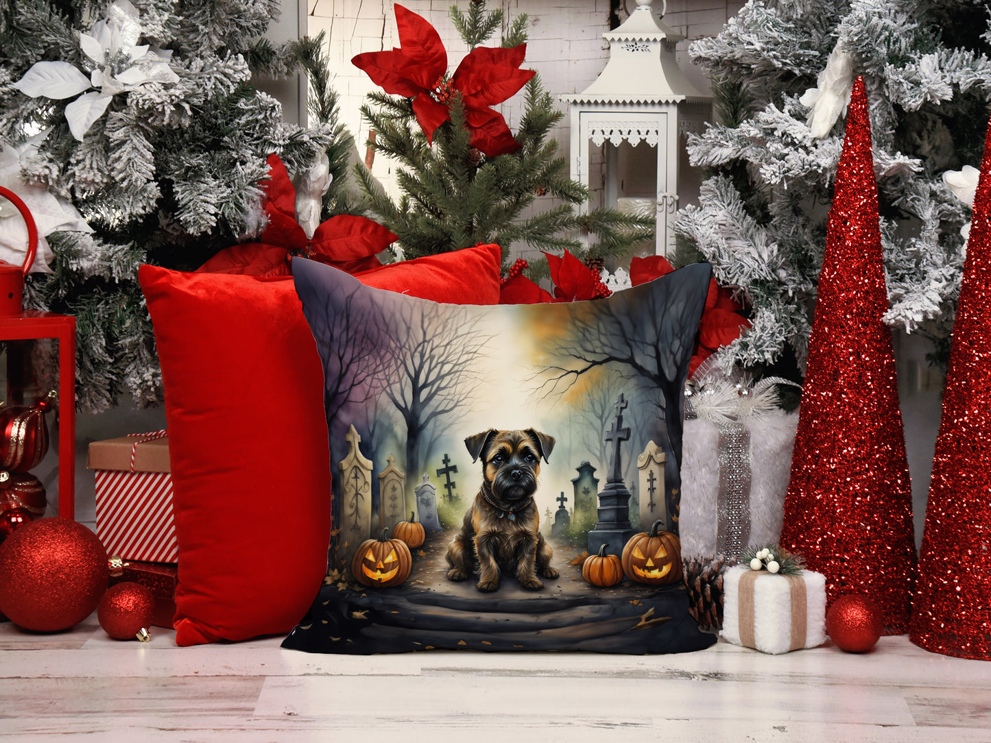 Border Terrier Spooky Halloween Throw Pillow