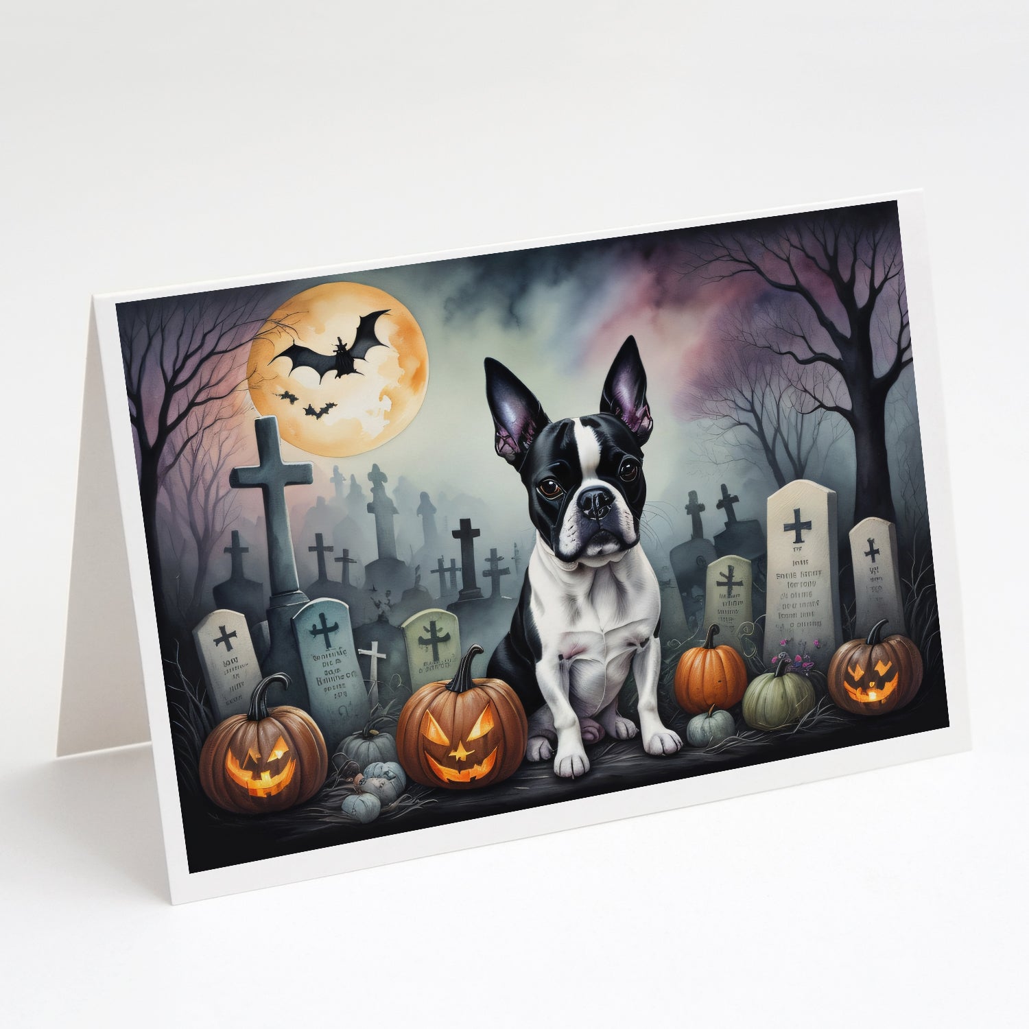 Buy this Boston Terrier Spooky Halloween Greeting Cards and Envelopes Pack of 8