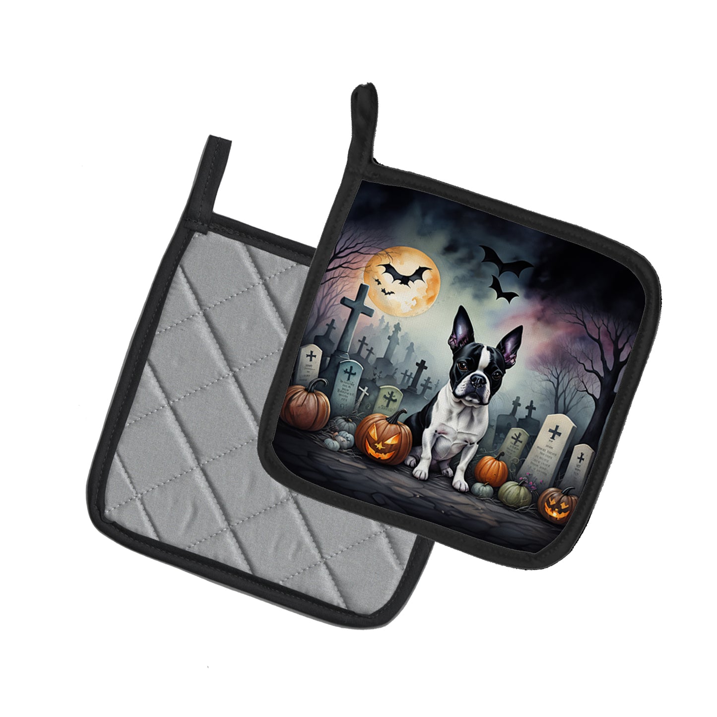 Boston Terrier Spooky Halloween Pair of Pot Holders