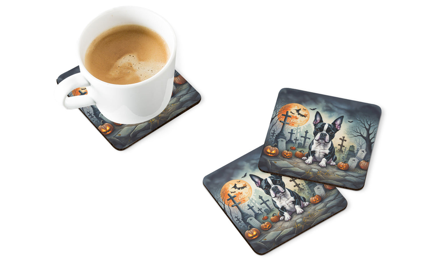 Boston Terrier Spooky Halloween Foam Coasters