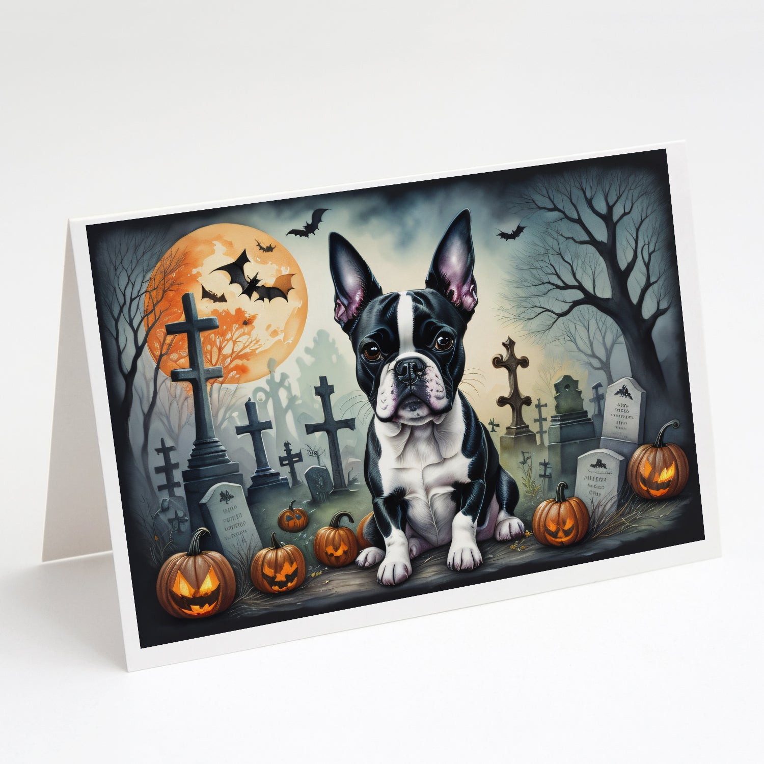 Buy this Boston Terrier Spooky Halloween Greeting Cards and Envelopes Pack of 8