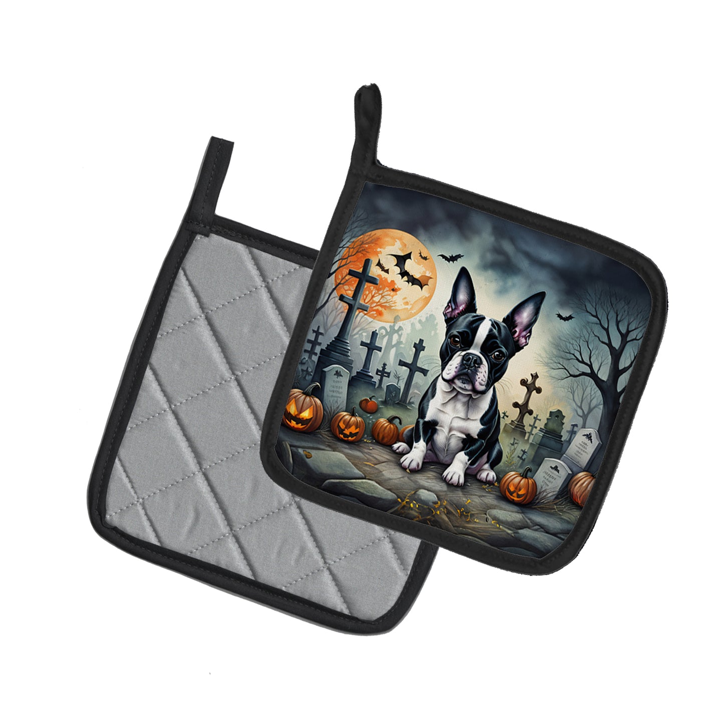 Boston Terrier Spooky Halloween Pair of Pot Holders