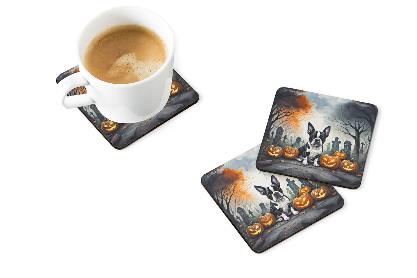 Boston Terrier Spooky Halloween Foam Coasters