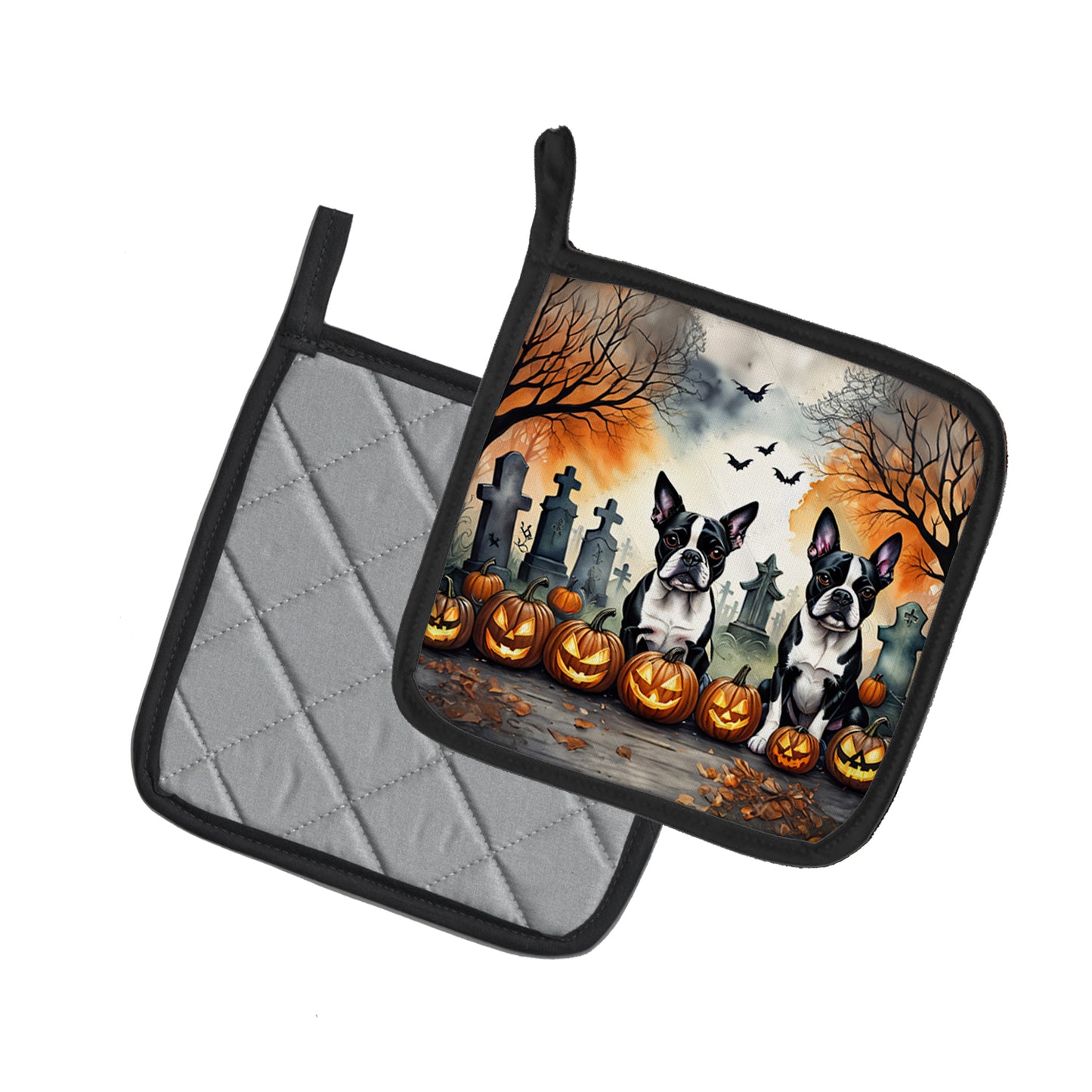 Boston Terrier Spooky Halloween Pair of Pot Holders