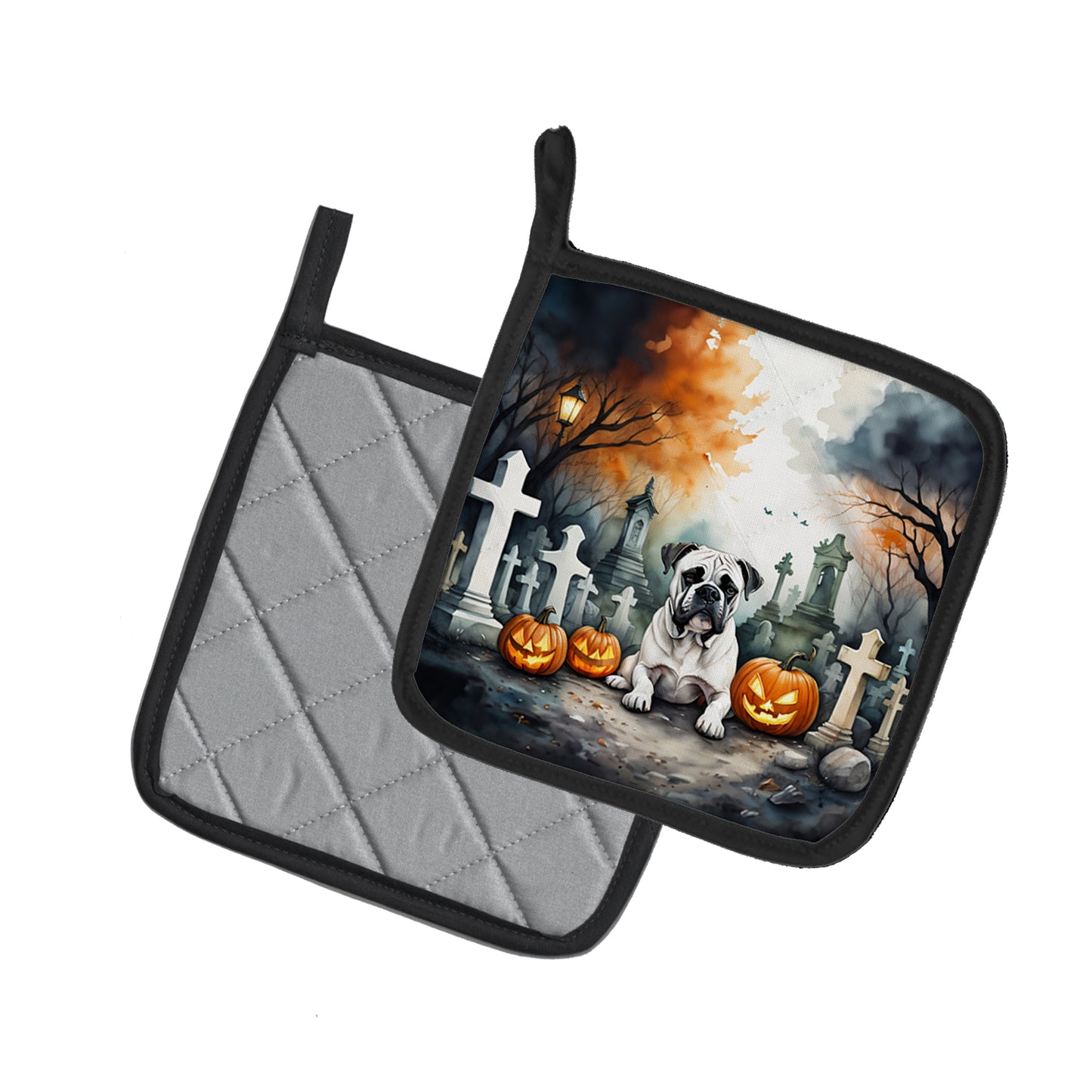 Boxer Spooky Halloween Pair of Pot Holders