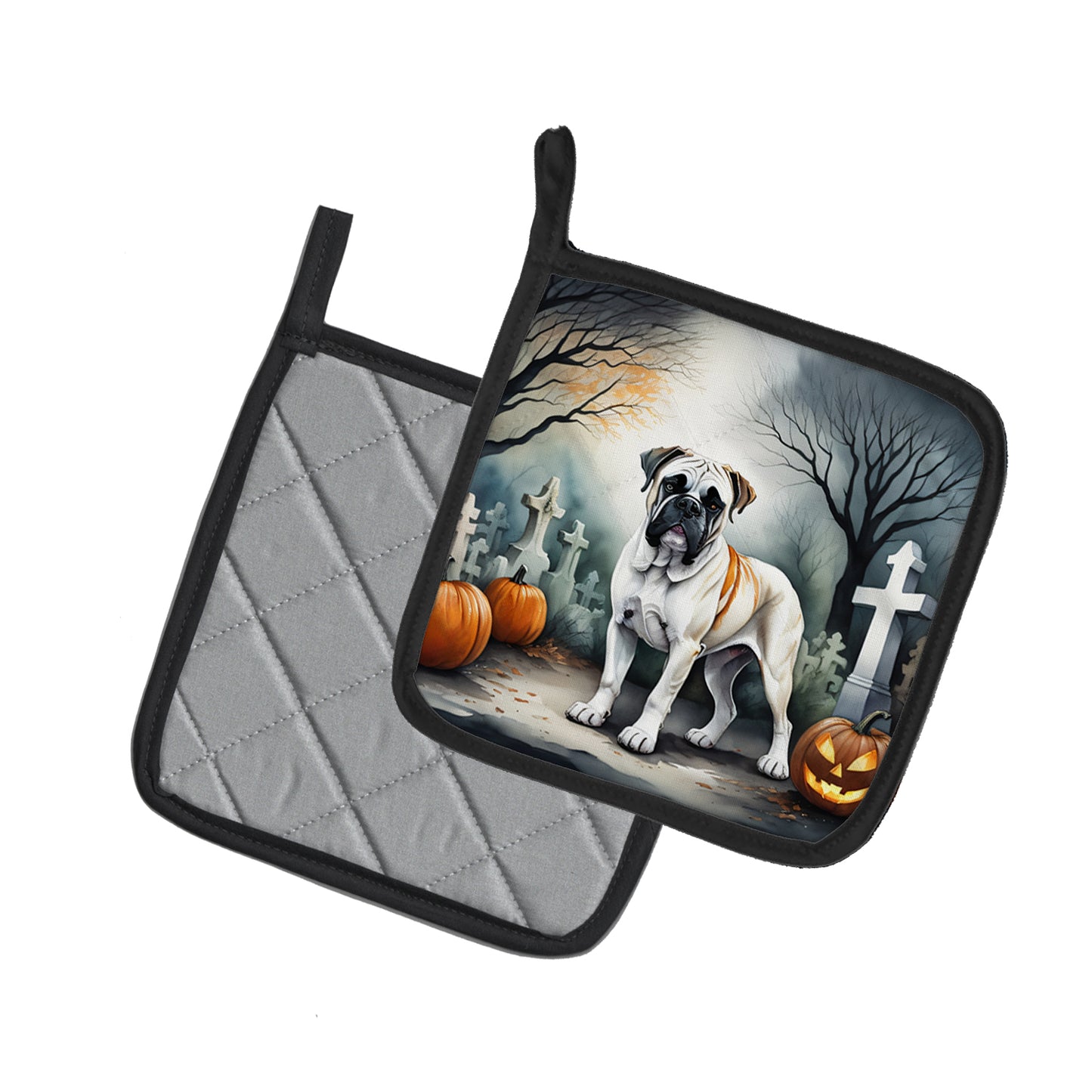 Boxer Spooky Halloween Pair of Pot Holders