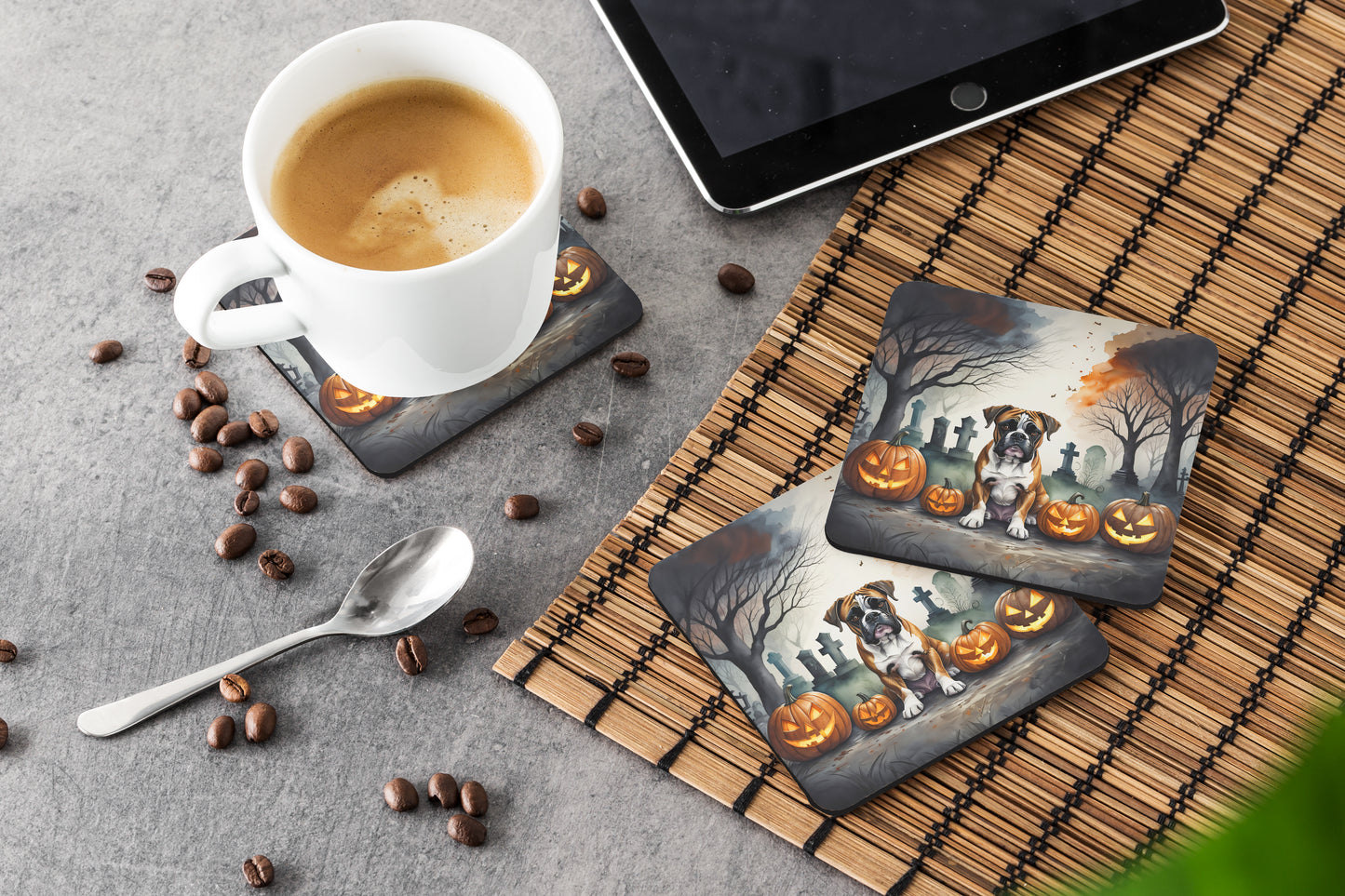 Boxer Spooky Halloween Foam Coasters