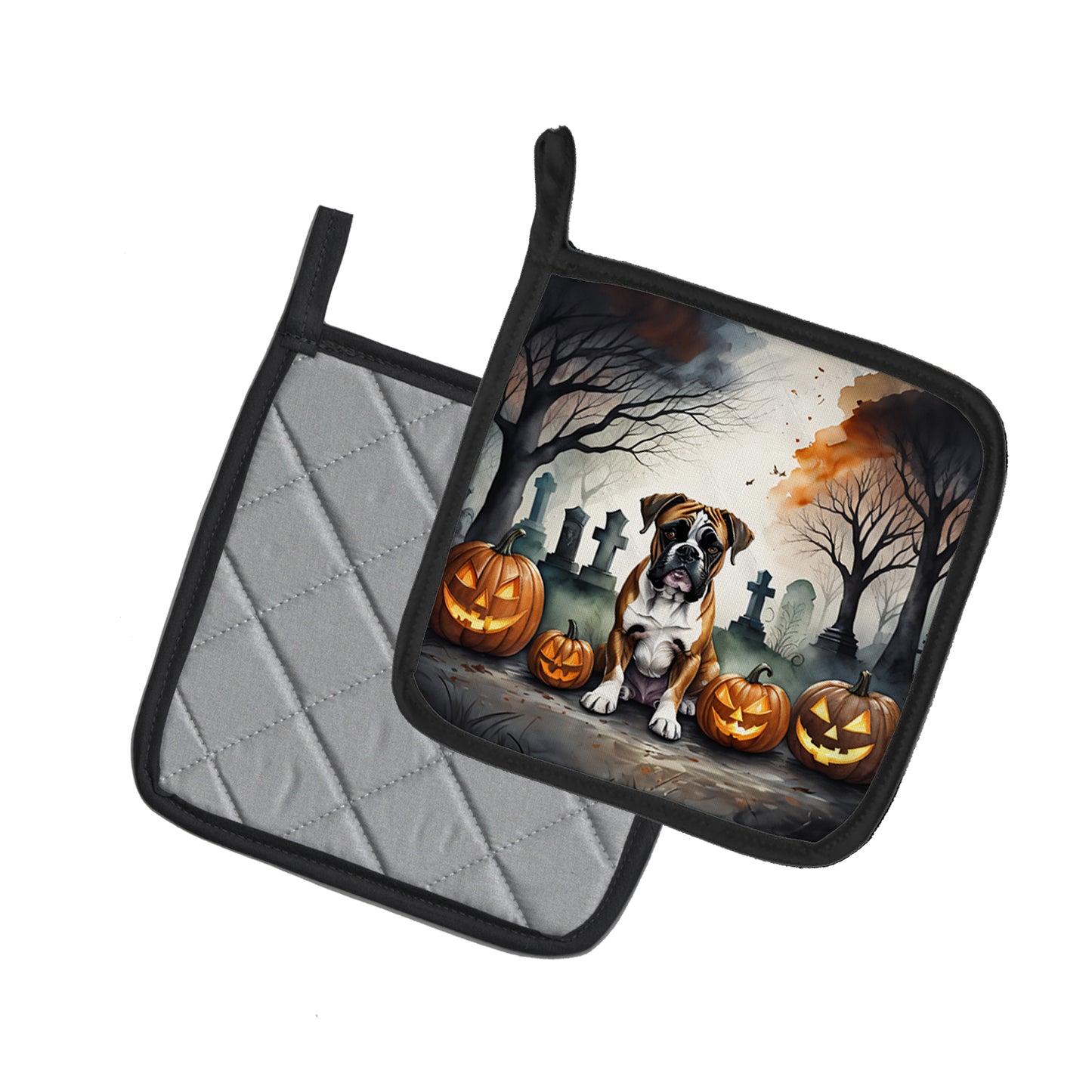 Boxer Spooky Halloween Pair of Pot Holders