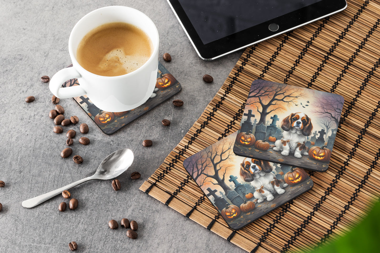 Cavalier Spaniel Spooky Halloween Foam Coasters