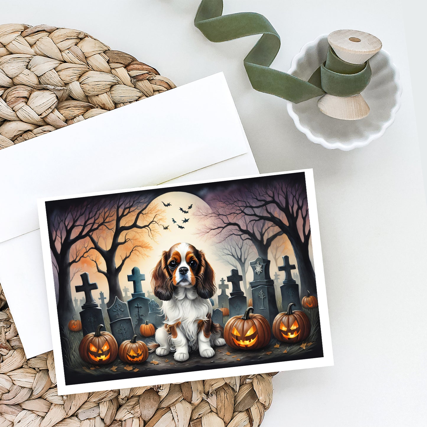 Cavalier Spaniel Spooky Halloween Greeting Cards and Envelopes Pack of 8