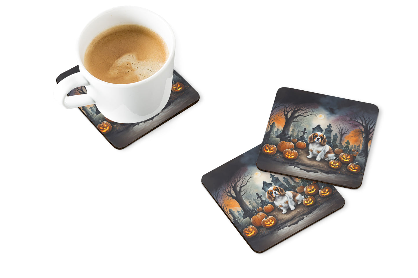 Cavalier Spaniel Spooky Halloween Foam Coasters