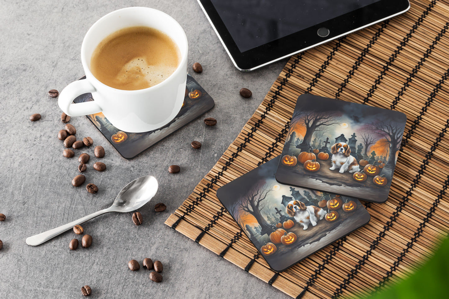Cavalier Spaniel Spooky Halloween Foam Coasters