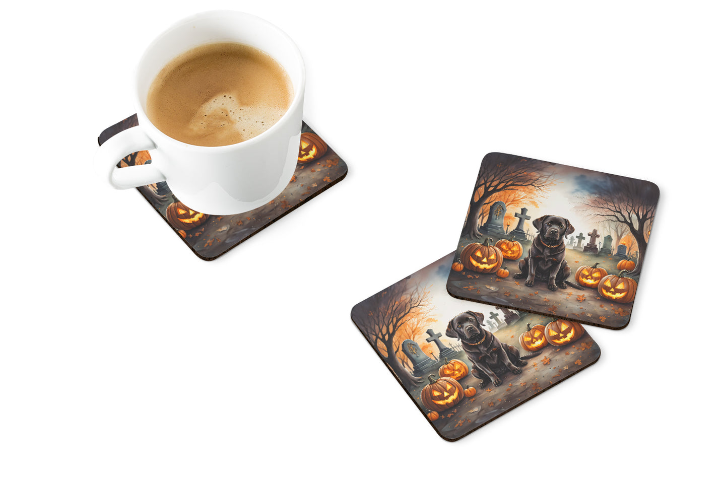 Chocolate Labrador Retriever Spooky Halloween Foam Coasters
