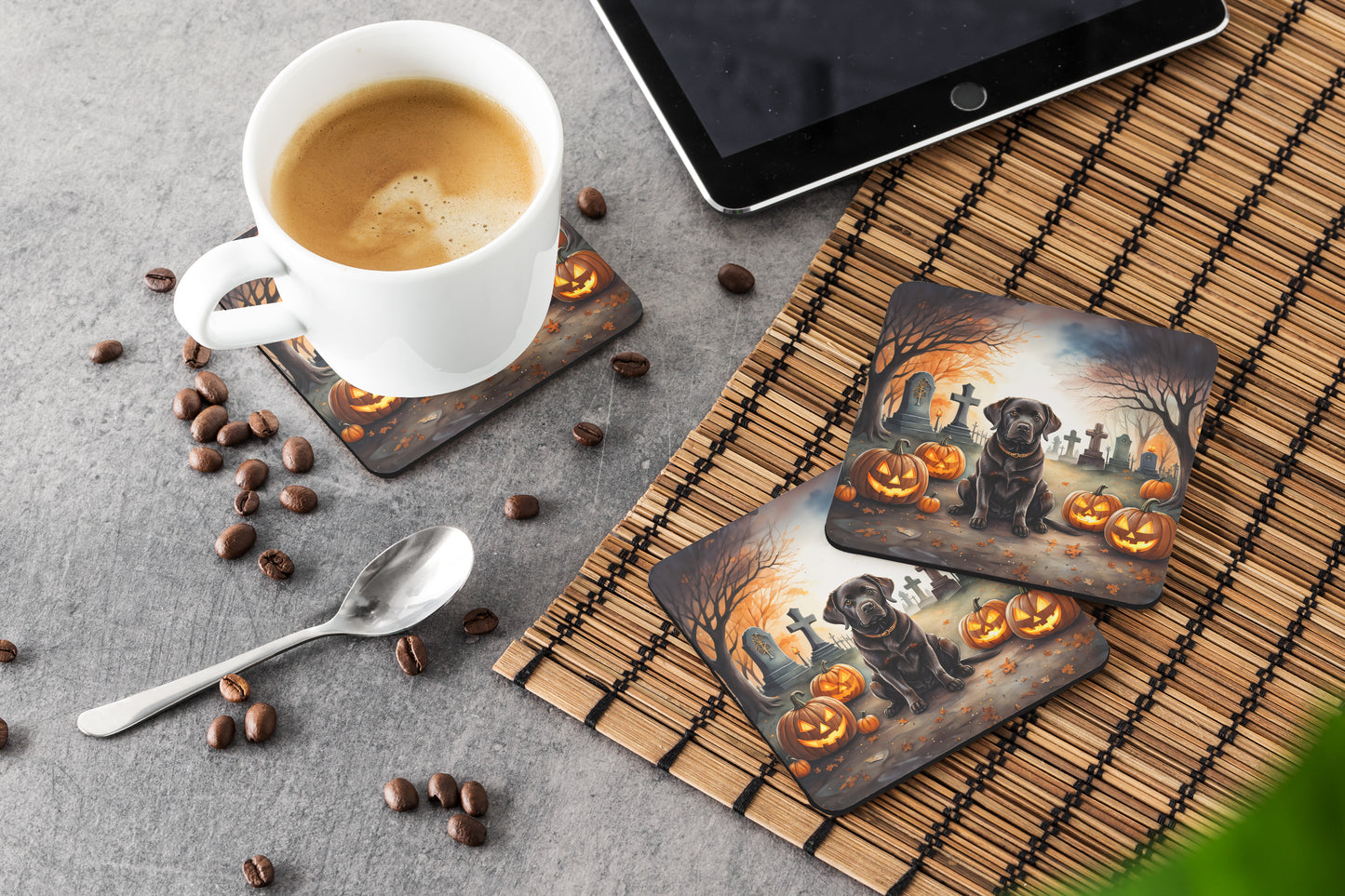 Chocolate Labrador Retriever Spooky Halloween Foam Coasters