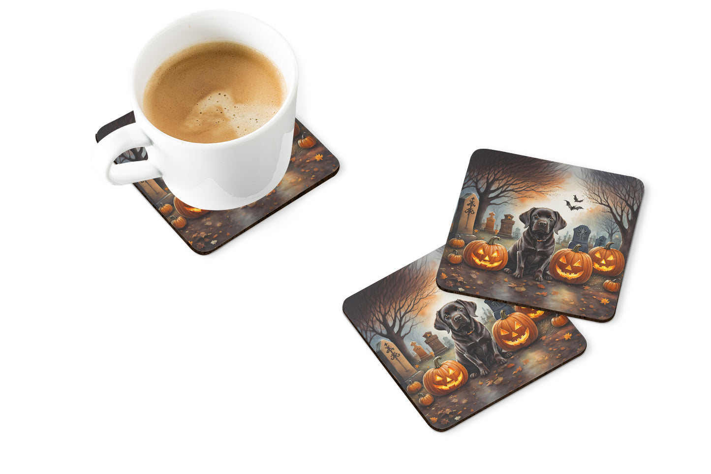 Chocolate Labrador Retriever Spooky Halloween Foam Coasters