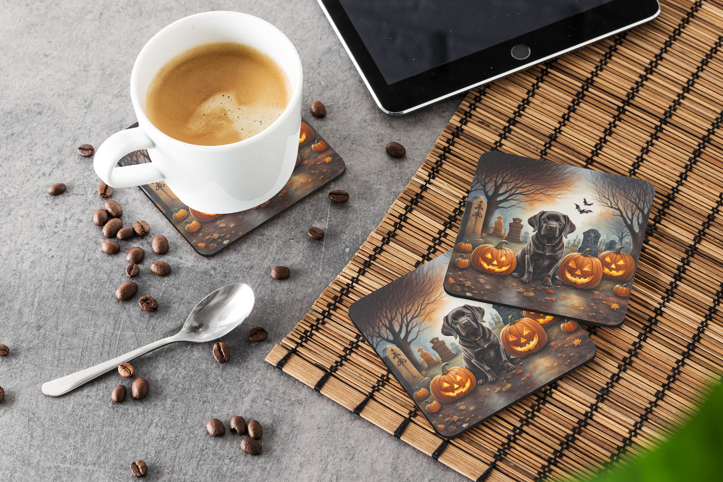 Chocolate Labrador Retriever Spooky Halloween Foam Coasters