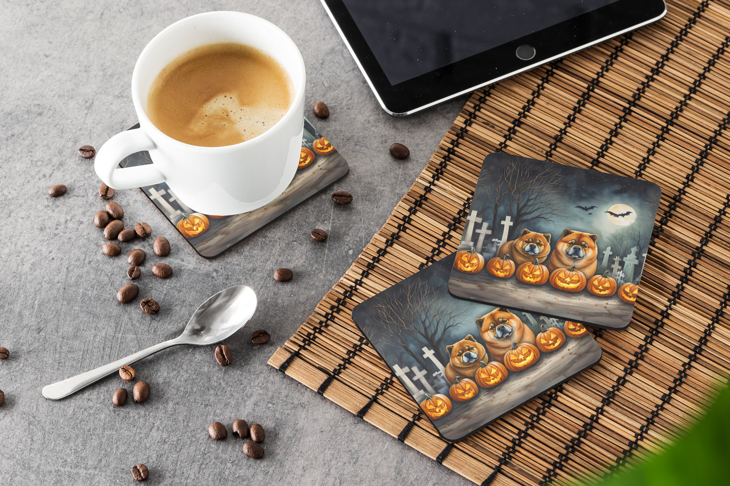 Chow Chow Spooky Halloween Foam Coasters
