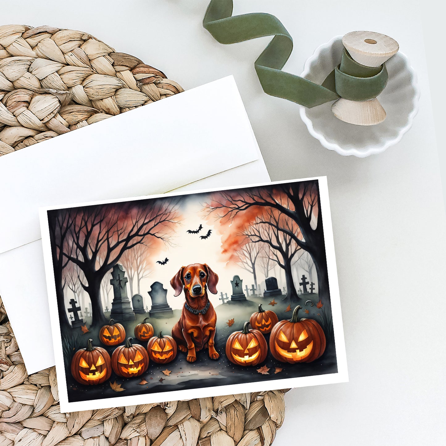 Dachshund Spooky Halloween Greeting Cards and Envelopes Pack of 8