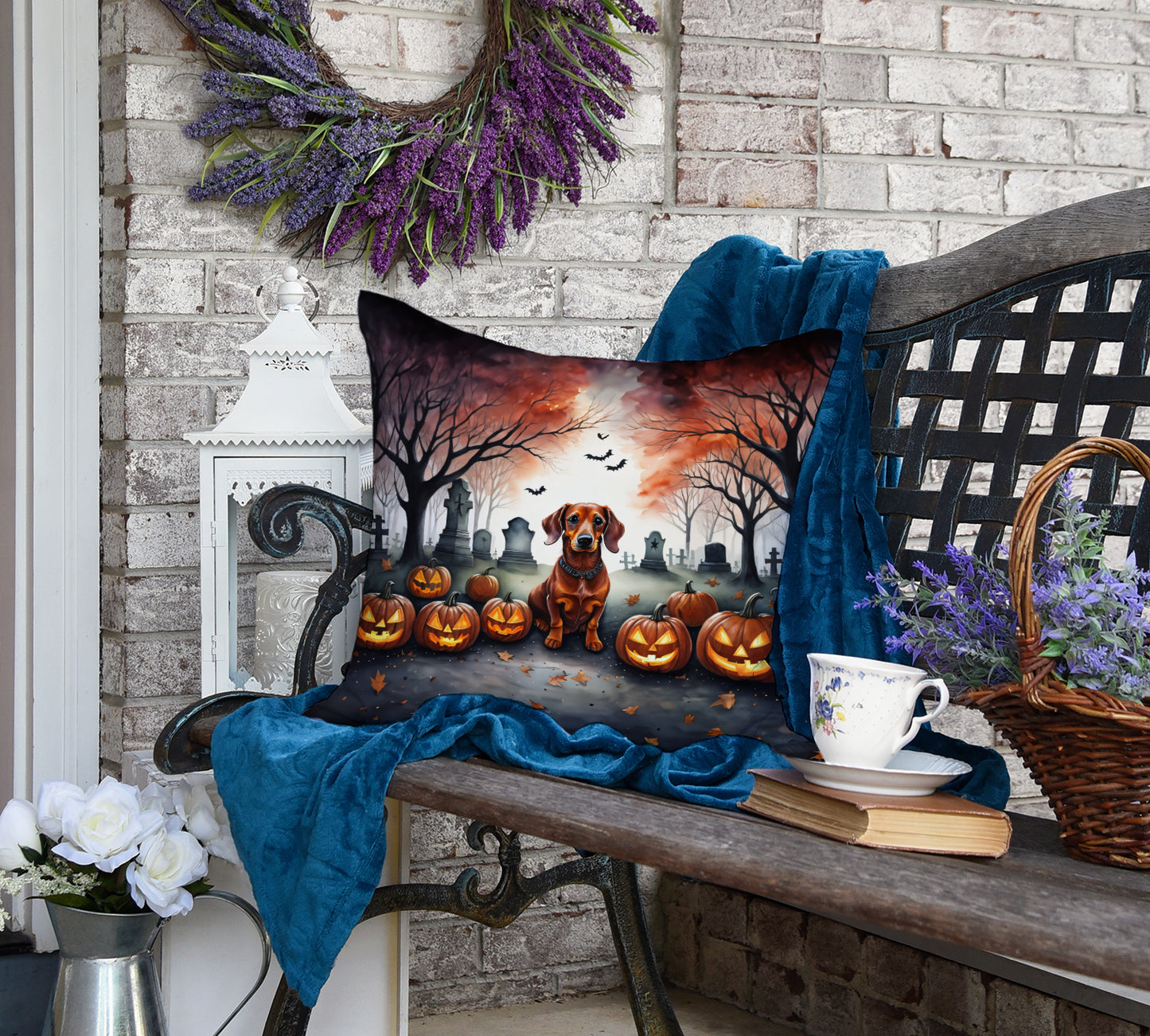 Dachshund Spooky Halloween Throw Pillow