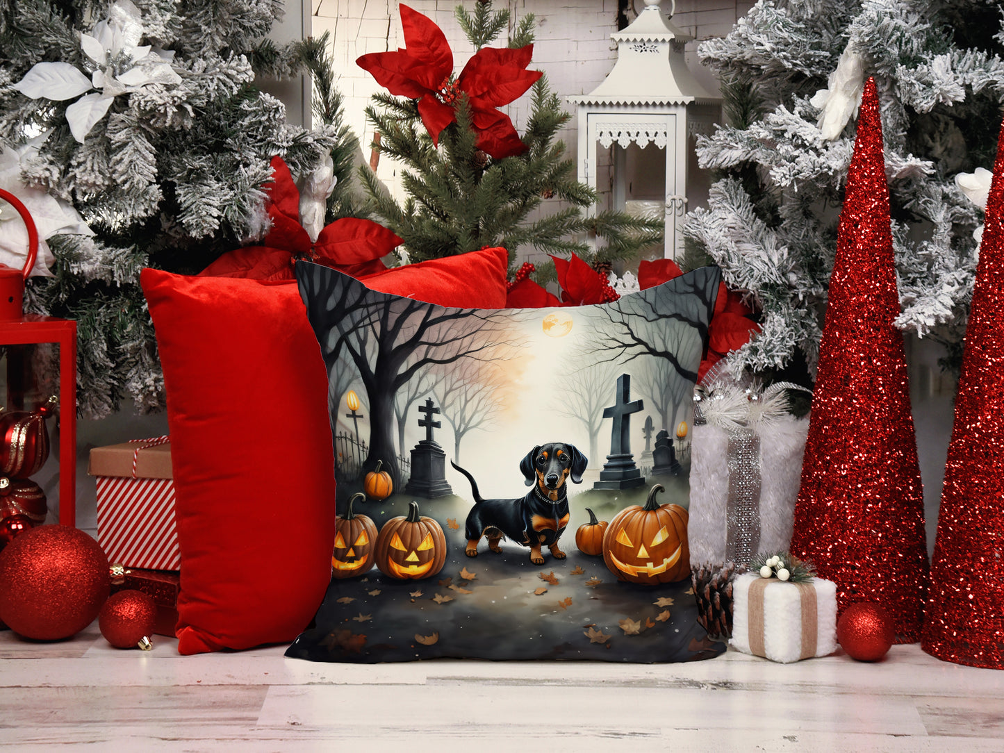 Dachshund Spooky Halloween Throw Pillow