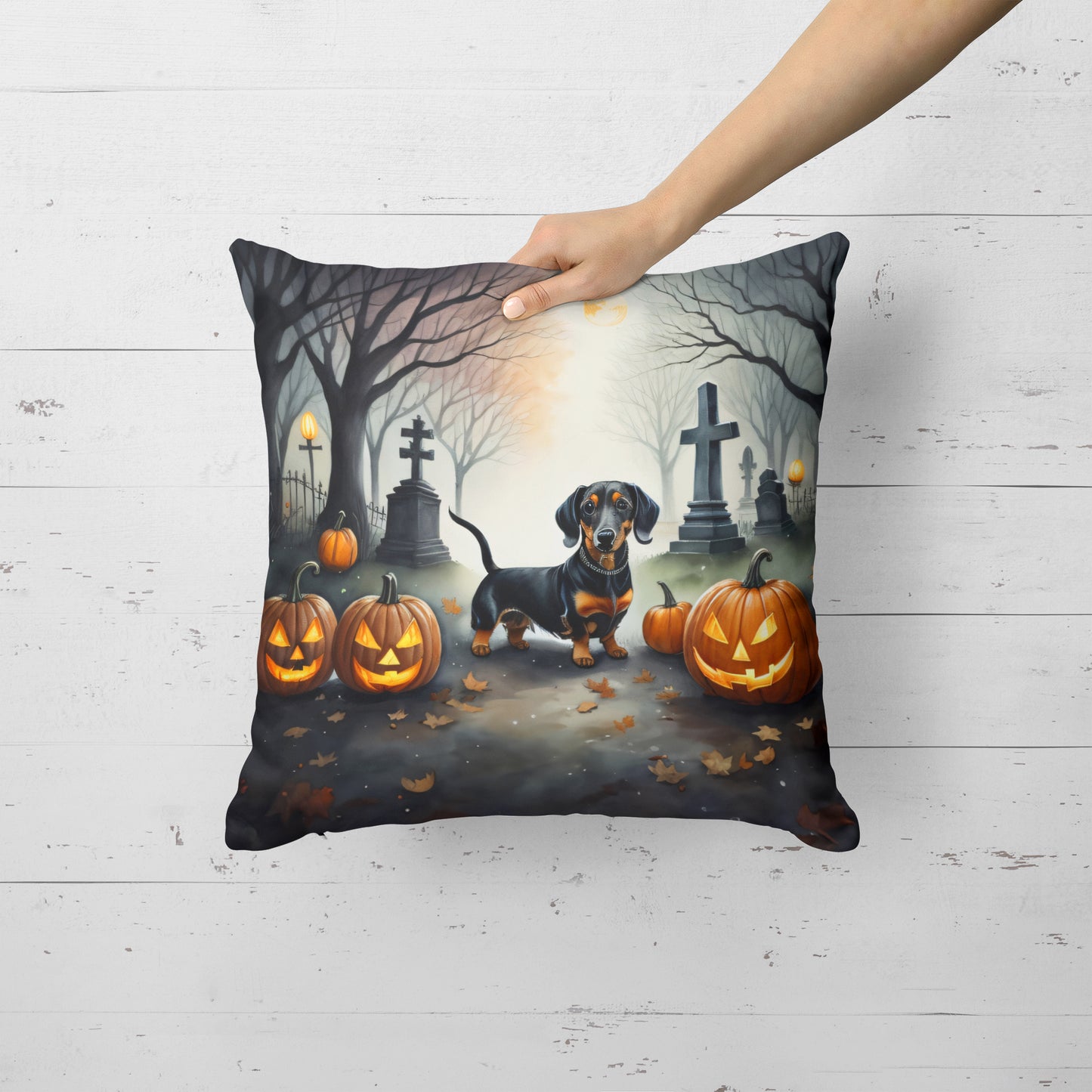 Dachshund Spooky Halloween Throw Pillow