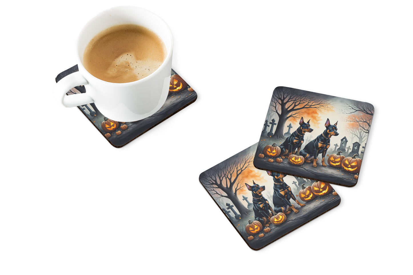 Doberman Pinscher Spooky Halloween Foam Coasters