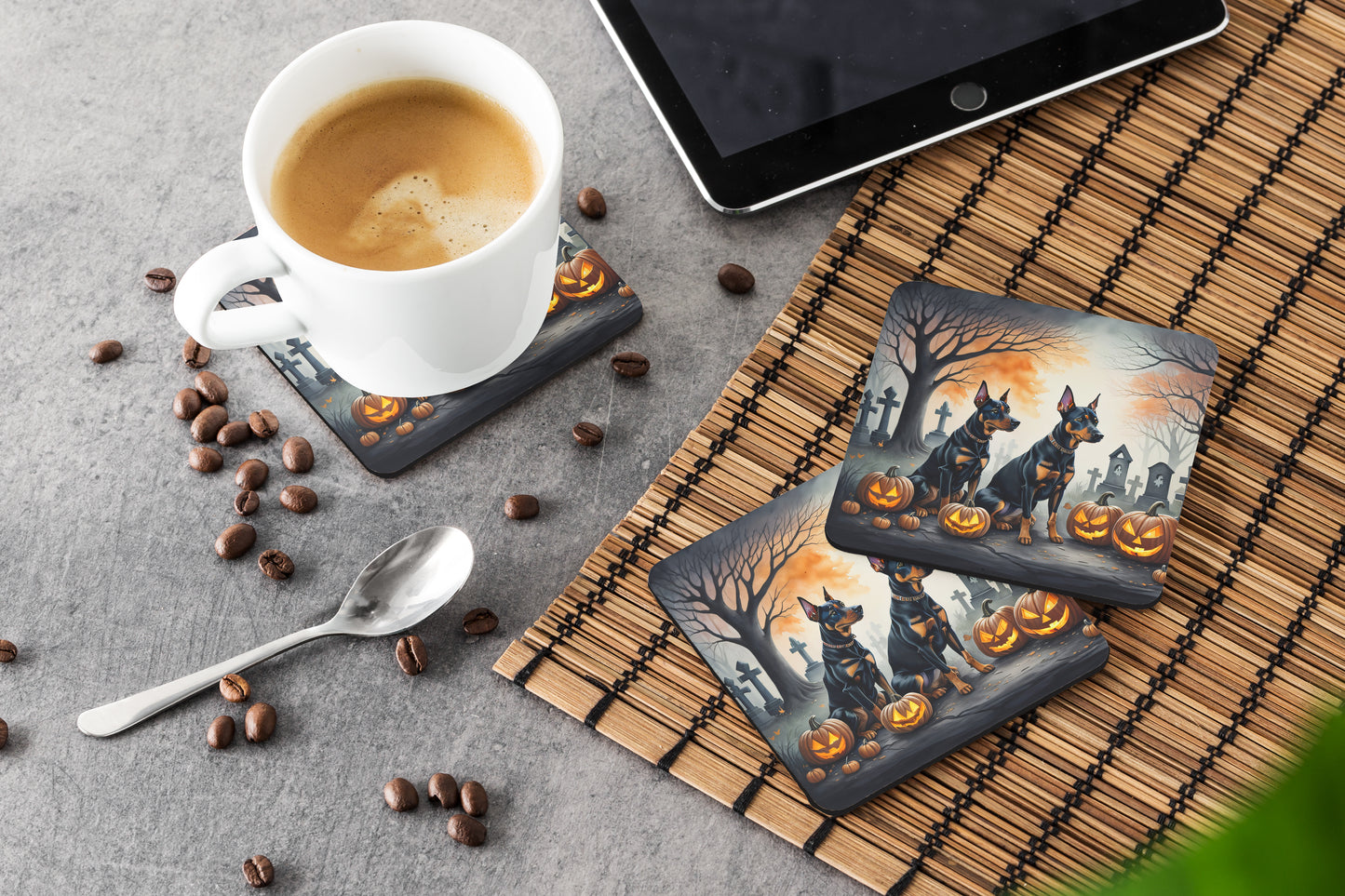 Doberman Pinscher Spooky Halloween Foam Coasters