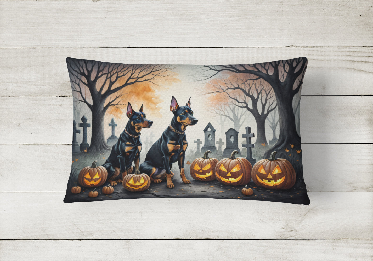 Doberman Pinscher Spooky Halloween Throw Pillow