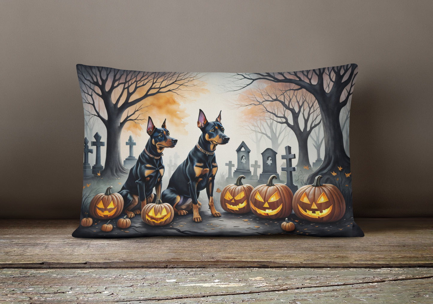 Doberman Pinscher Spooky Halloween Throw Pillow