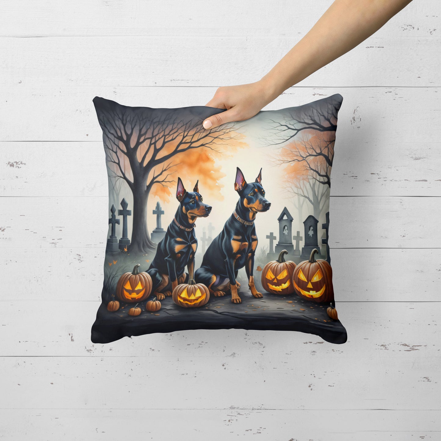 Doberman Pinscher Spooky Halloween Throw Pillow