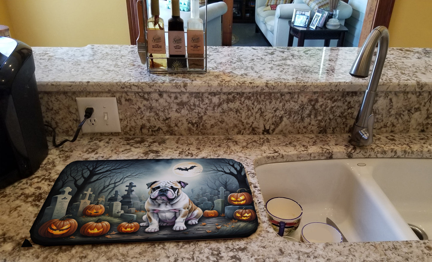 English Bulldog Spooky Halloween Dish Drying Mat