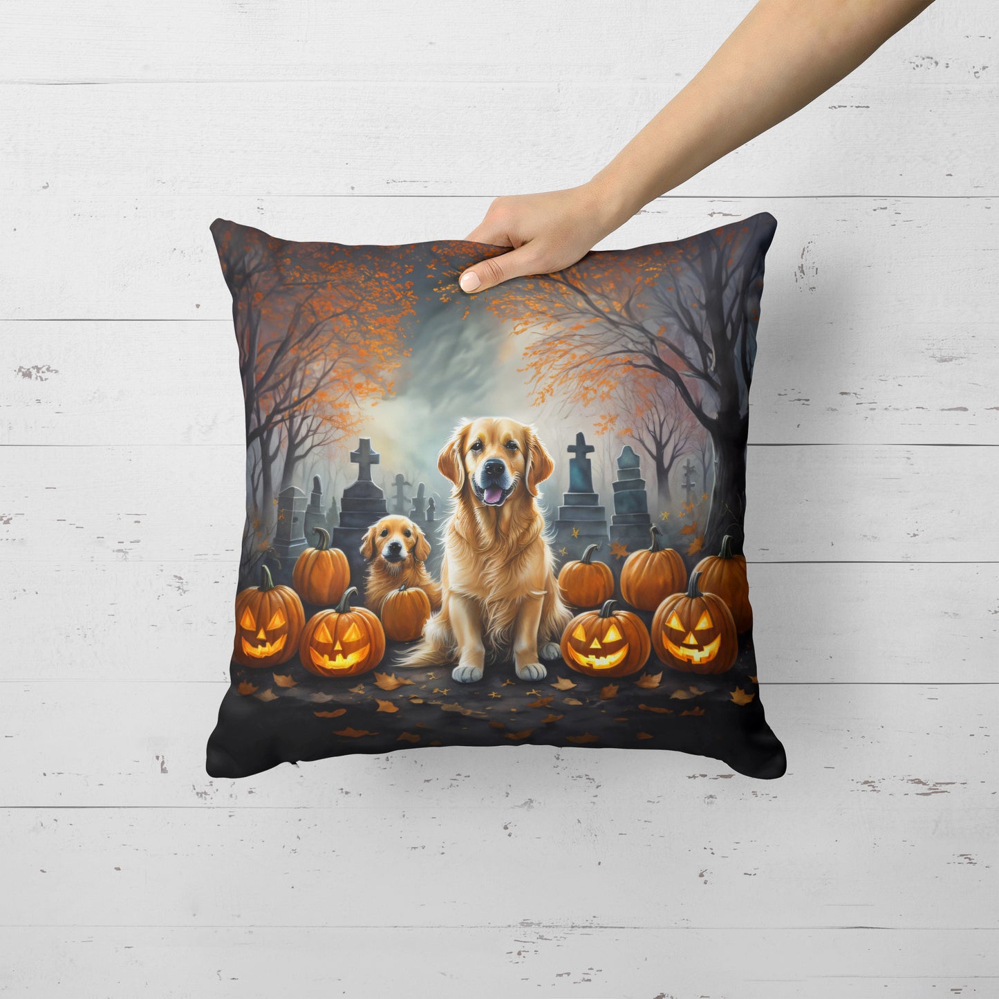 Golden Retriever Spooky Halloween Throw Pillow