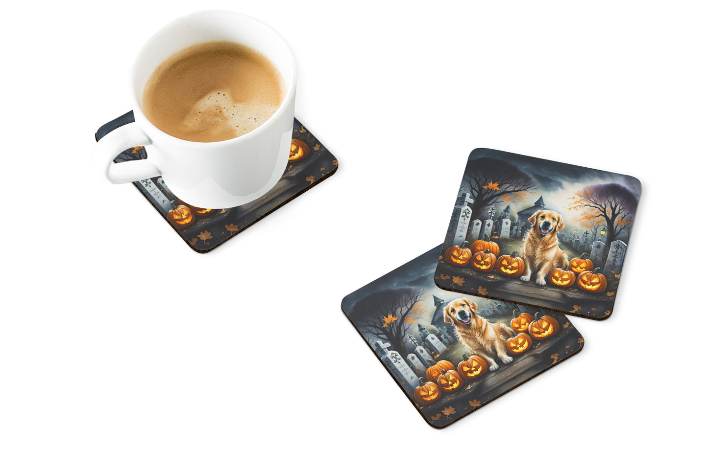 Golden Retriever Spooky Halloween Foam Coasters