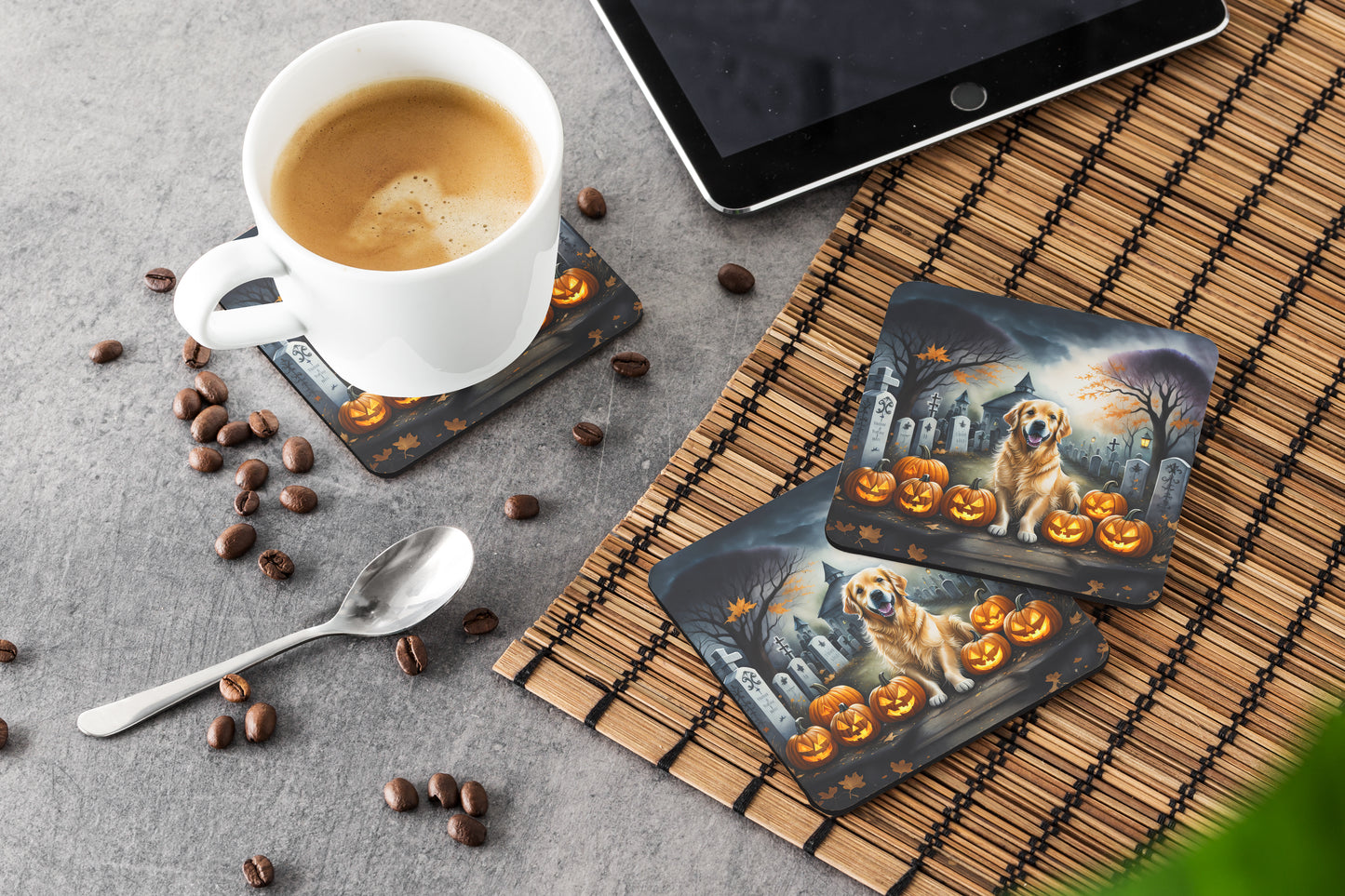 Golden Retriever Spooky Halloween Foam Coasters