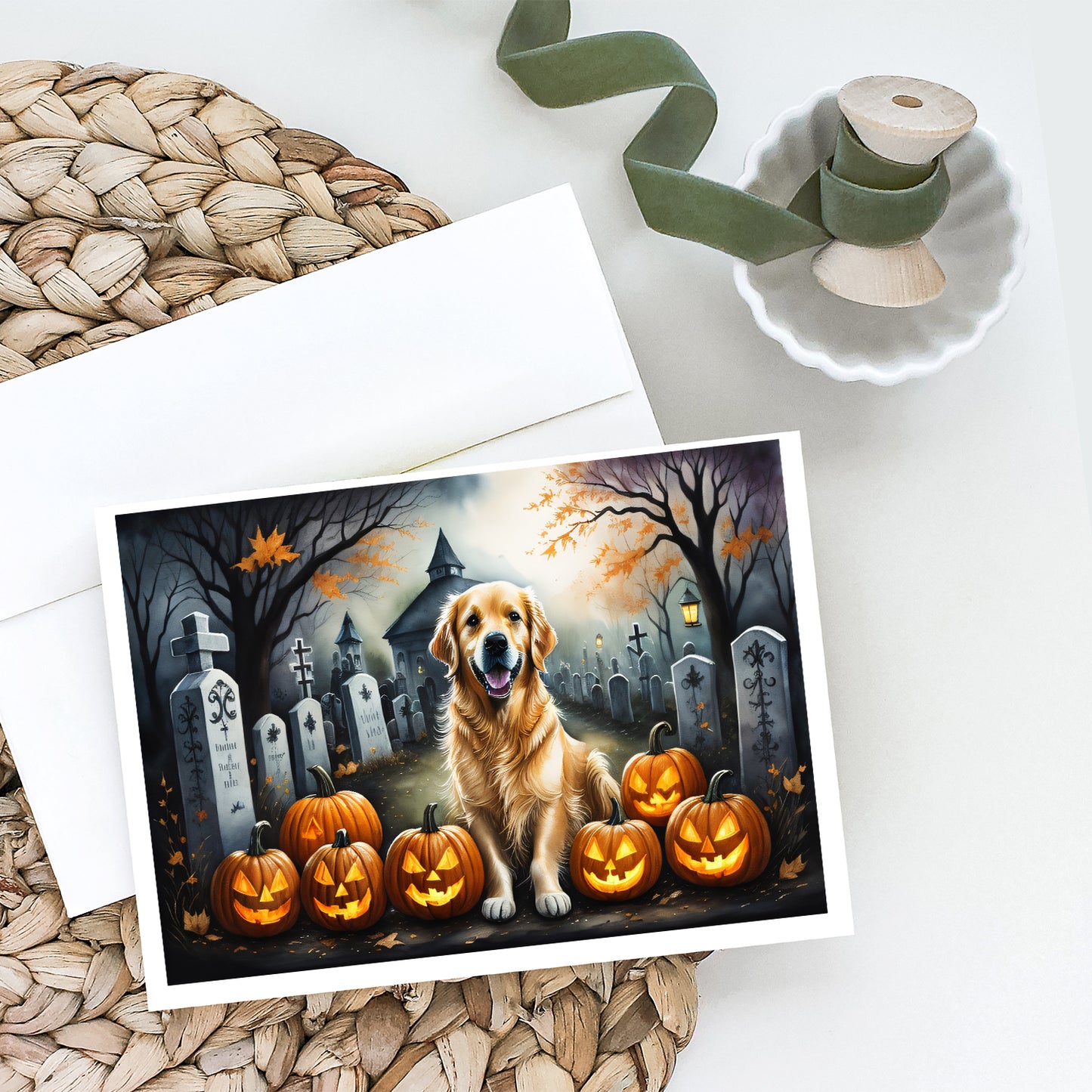 Golden Retriever Spooky Halloween Greeting Cards and Envelopes Pack of 8