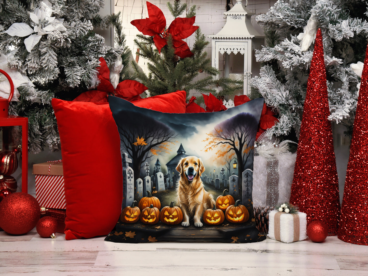 Golden Retriever Spooky Halloween Throw Pillow