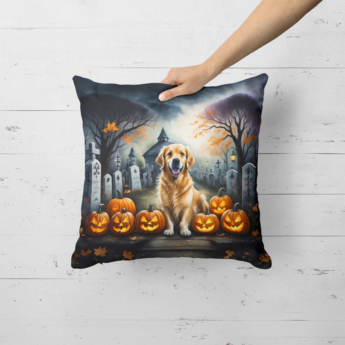 Golden Retriever Spooky Halloween Throw Pillow