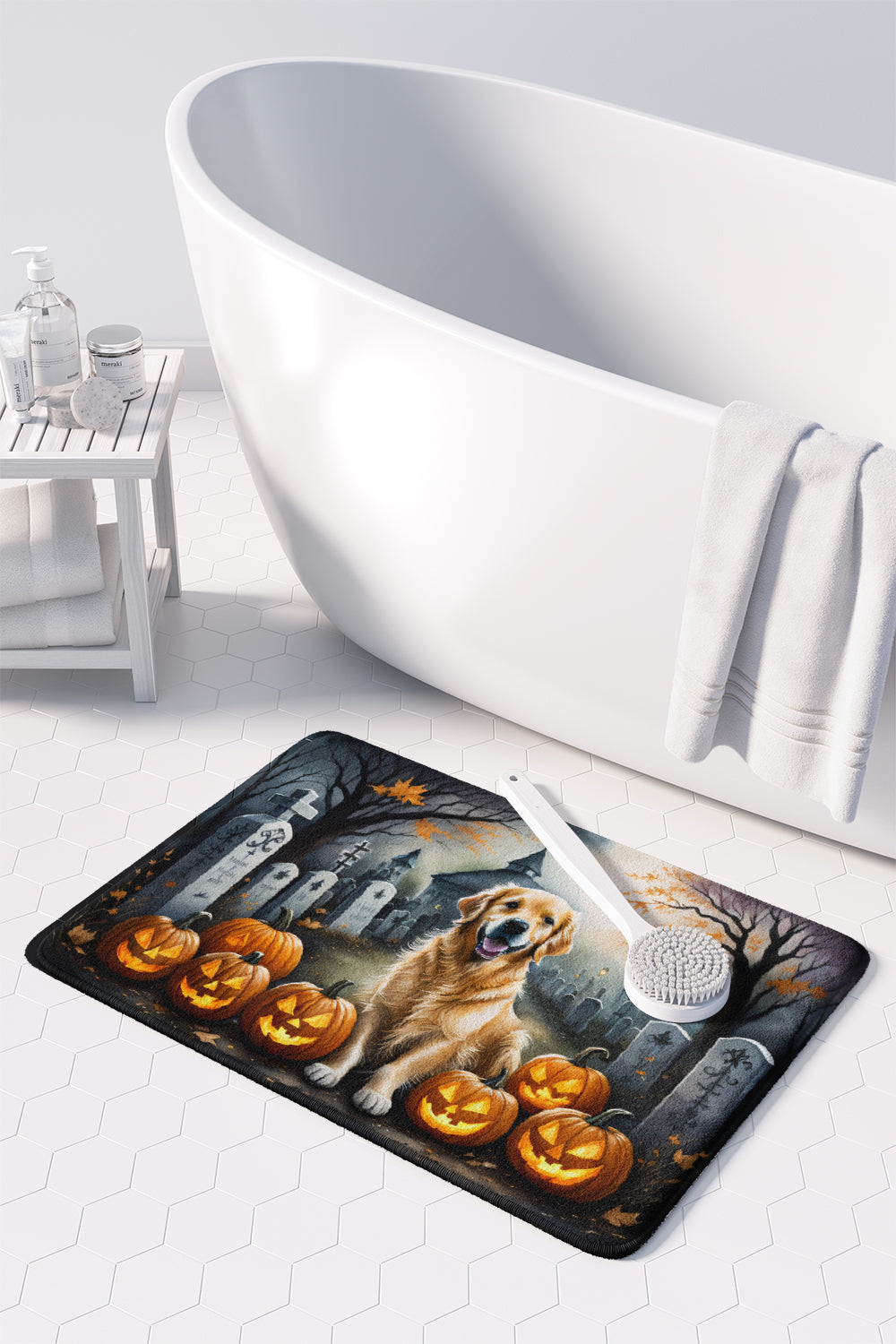 Golden Retriever Spooky Halloween Memory Foam Kitchen Mat