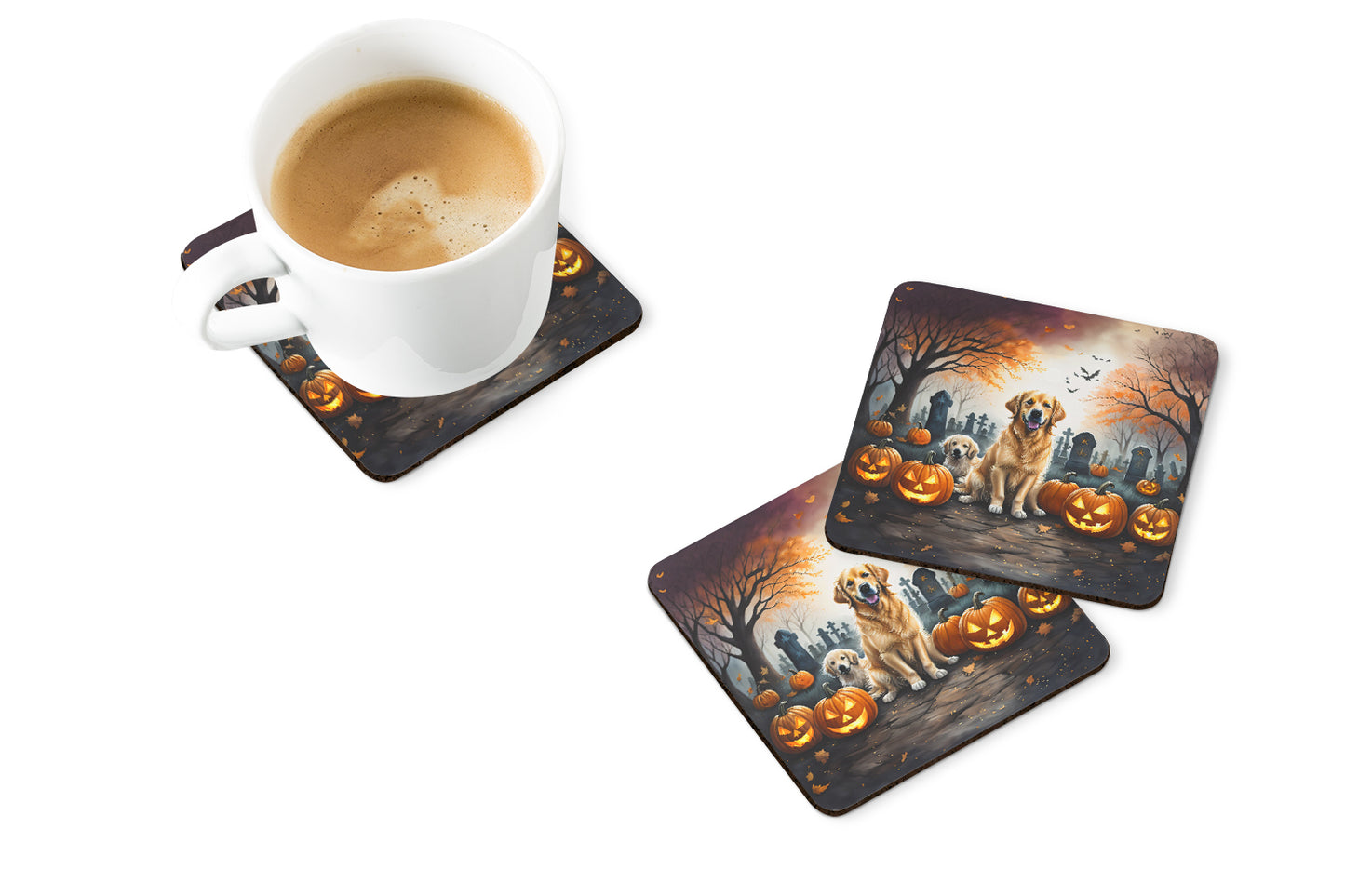 Golden Retriever Spooky Halloween Foam Coasters