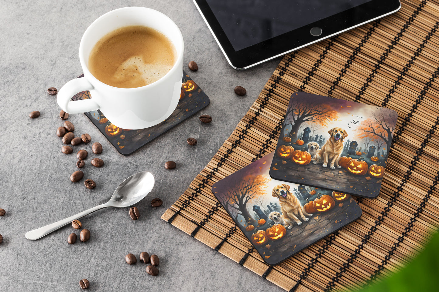 Golden Retriever Spooky Halloween Foam Coasters