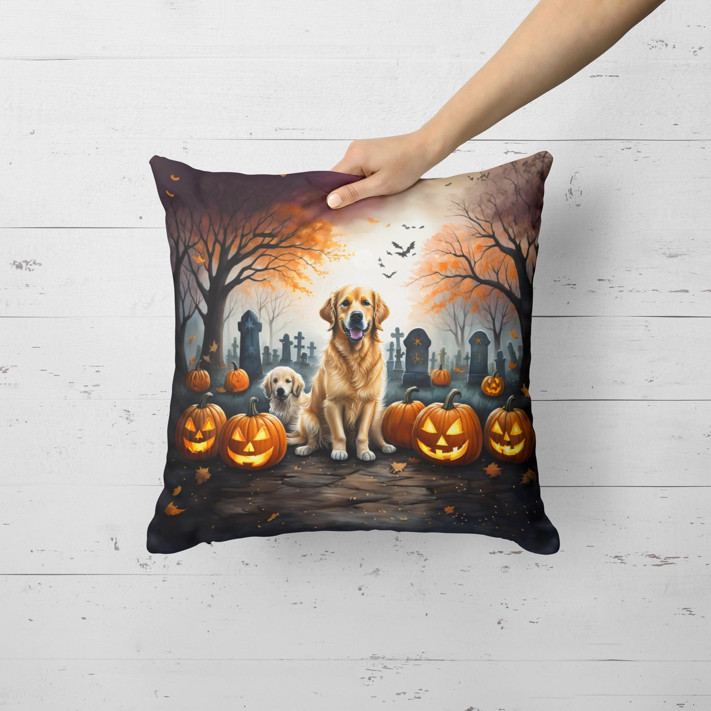 Golden Retriever Spooky Halloween Throw Pillow