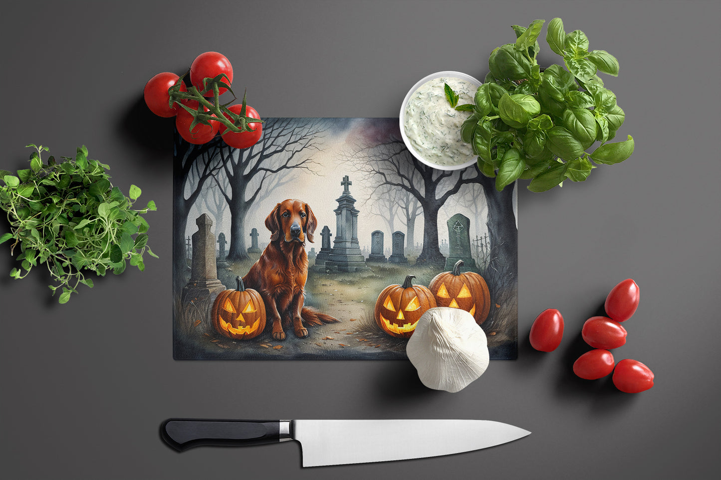 Irish Setter Spooky Halloween Glass Cutting Board