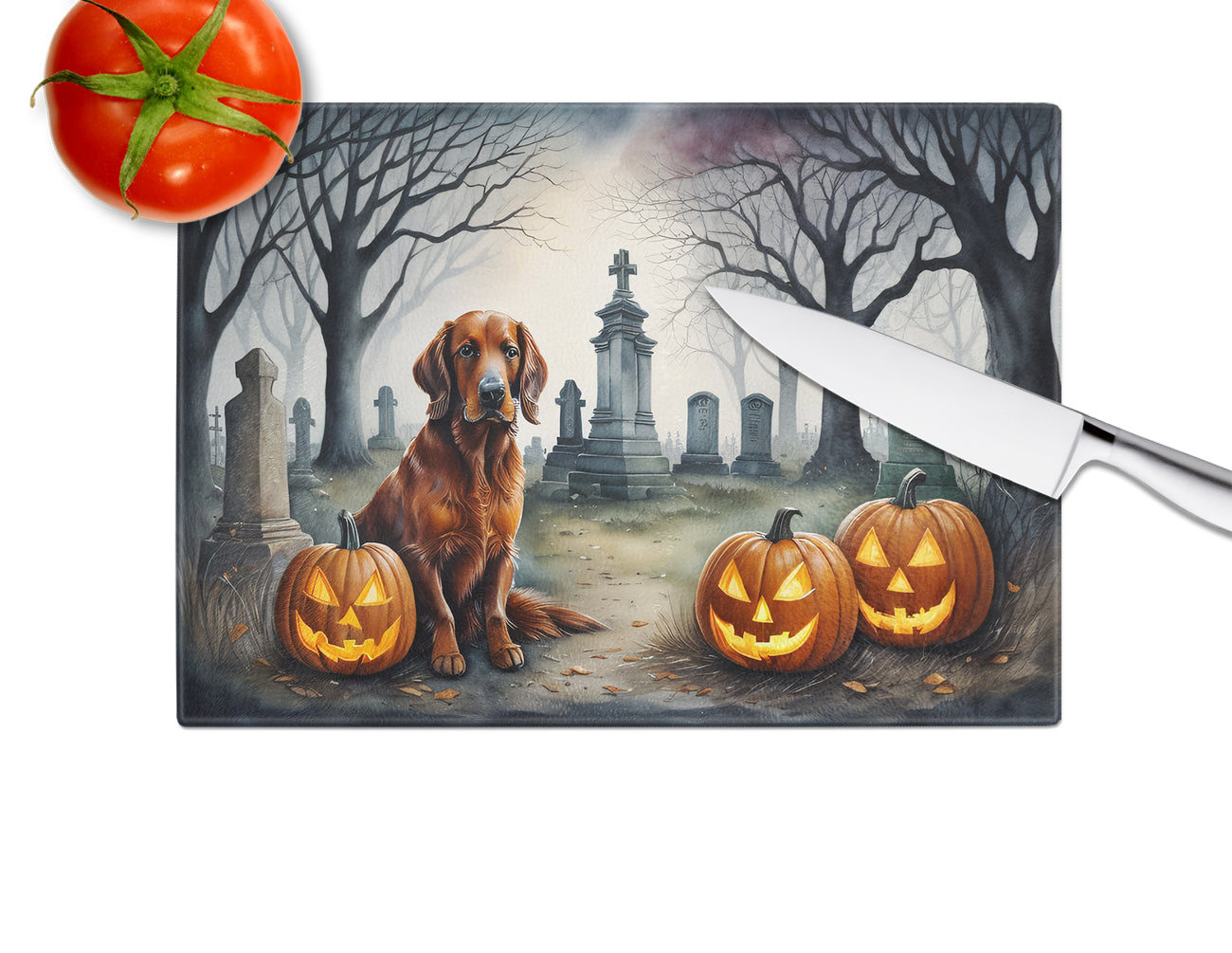 Irish Setter Spooky Halloween Glass Cutting Board