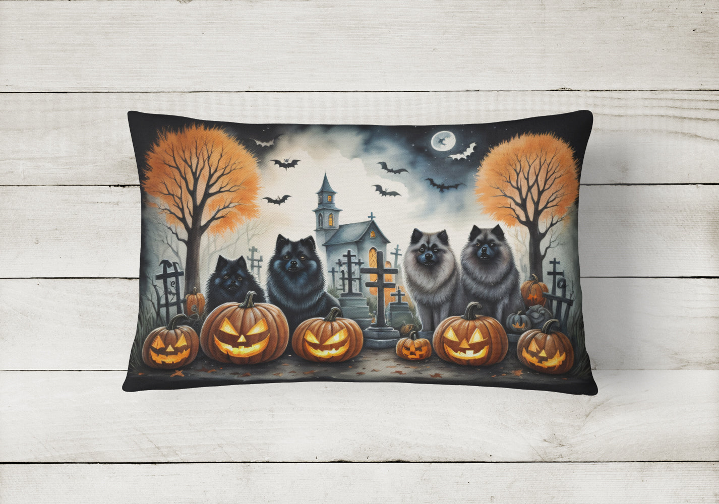 Keeshond Spooky Halloween Throw Pillow