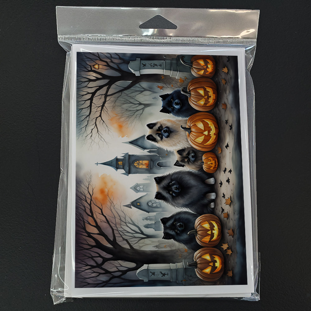 Keeshond Spooky Halloween Greeting Cards and Envelopes Pack of 8