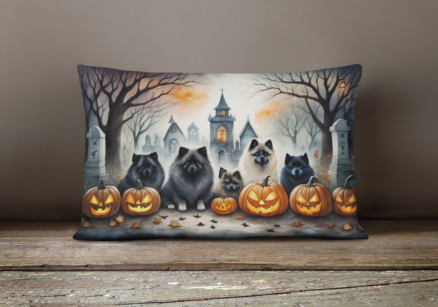 Keeshond Spooky Halloween Throw Pillow
