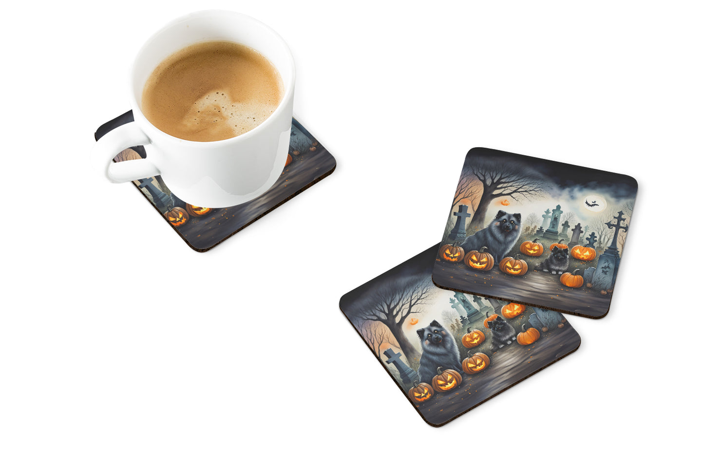 Keeshond Spooky Halloween Foam Coasters