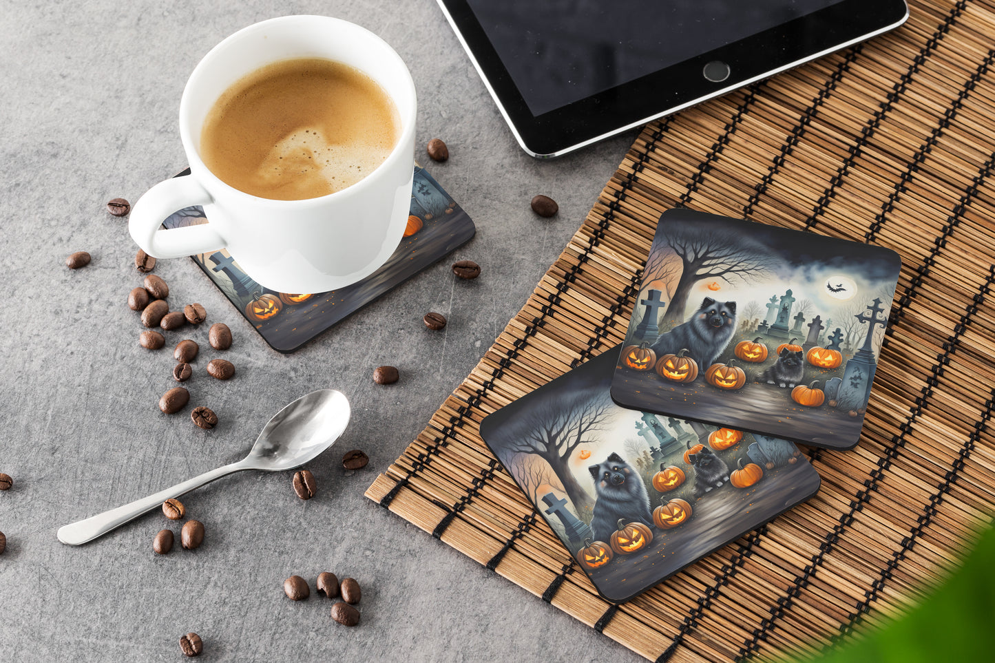 Keeshond Spooky Halloween Foam Coasters