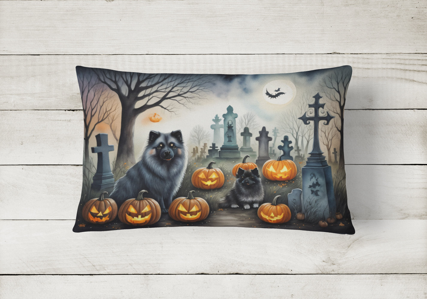 Keeshond Spooky Halloween Throw Pillow